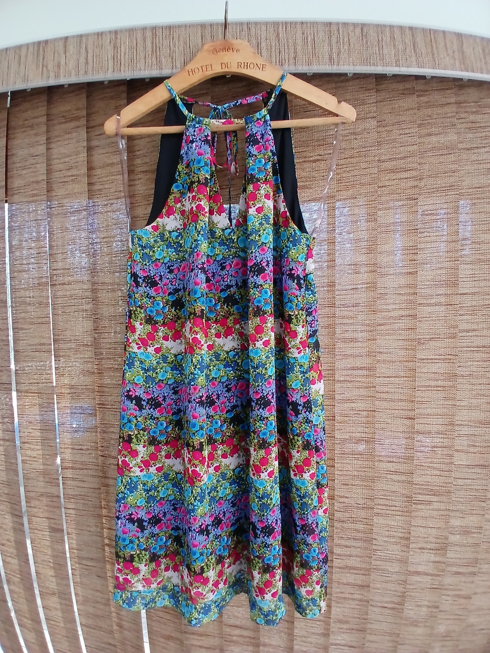 Beige by eci Multicolor Floral Halter Dress with Black Accent